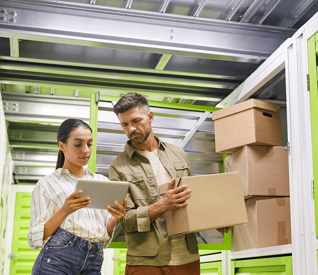 Couple reviewing Secure, Climate-Controlled Corporate Warehouse and Storage