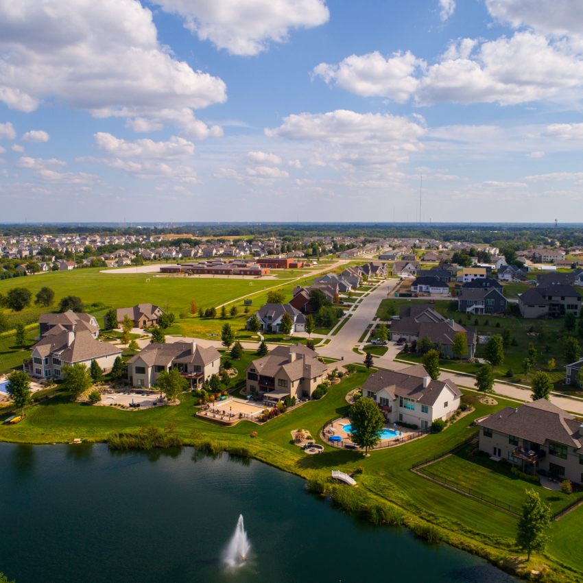 Aerial image of single family homes in Bettendorf Iowa USA