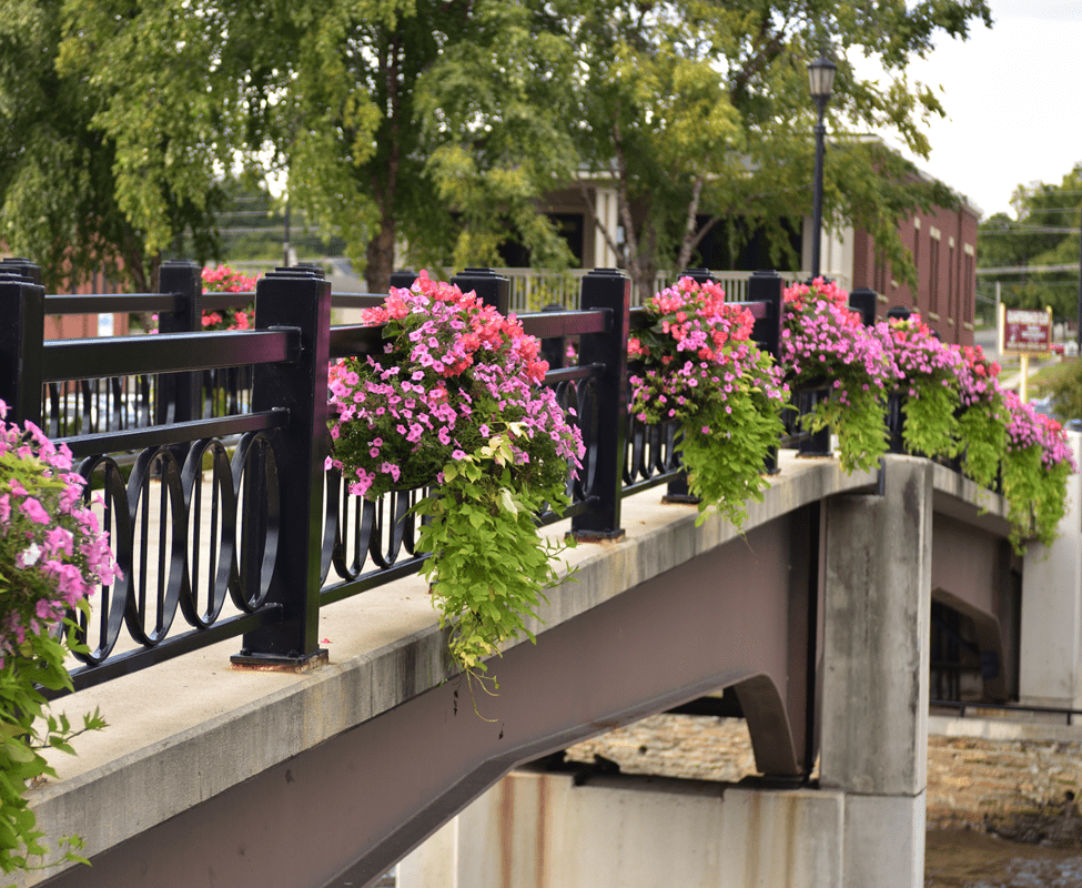 Northfield bridge: flowers blooming. Northfield movers.