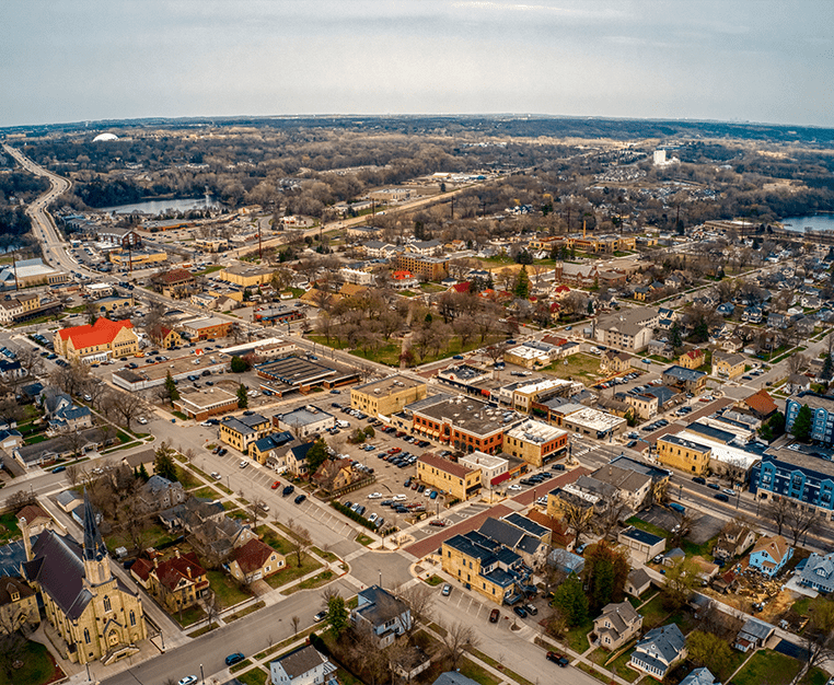 Chaska aerial view of the city. Chaska Movers - Piepho Moving & Storage