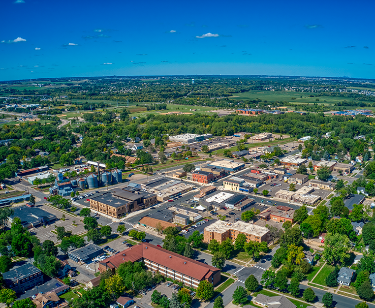 Farmington aerial view of the city. Farmington MN Movers - Piepho Moving & Storage