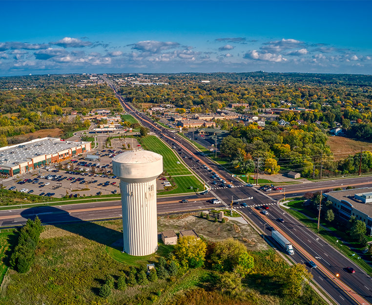 Savage aerial view of the town. Savage MN Movers - Piepho Moving & Storage