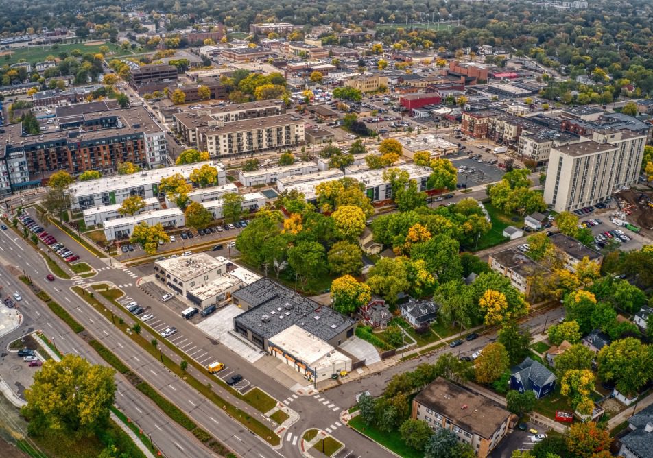 Aerial View of the Twin Cities Suburb of Hopkins, Minnesota