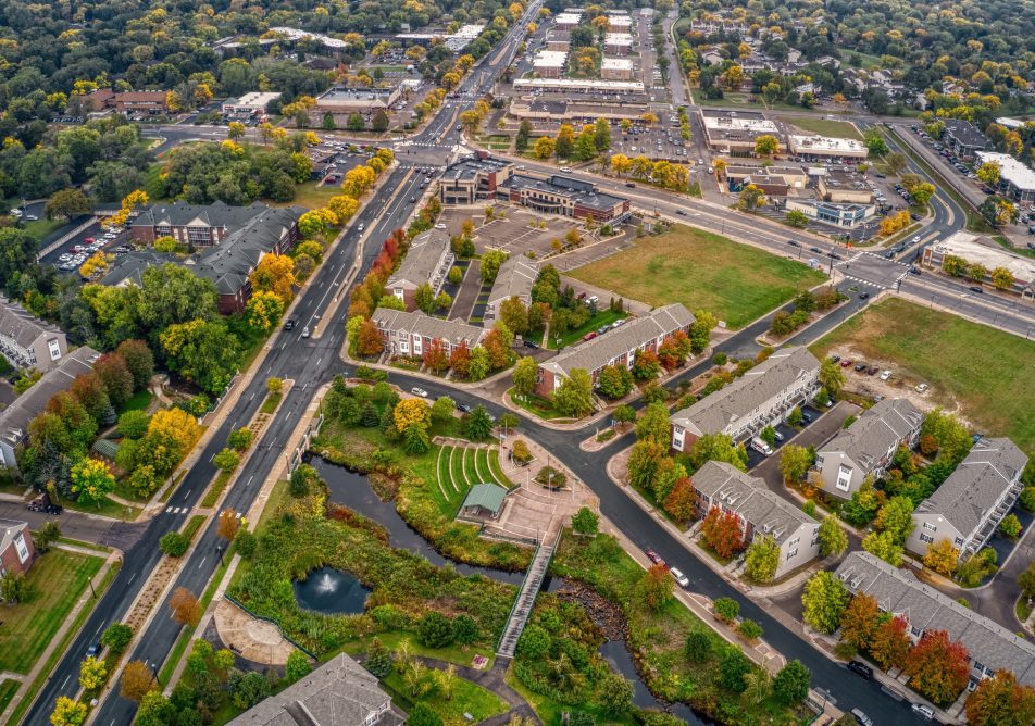 Aerial View of the Twin Cities Suburb of Brooklyn Park, Minnesota