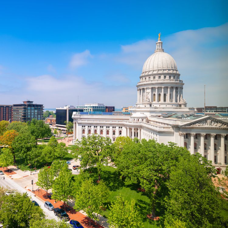 Madison, Wisconsin, USA state capitol in the daytime.