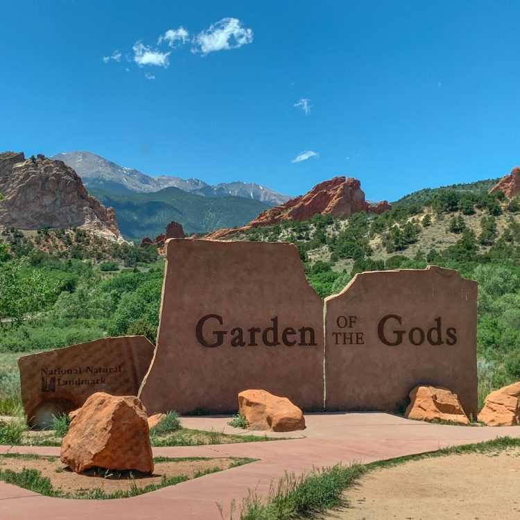 One of the welcome signs you will see when visiting the Garden of The Gods in Colorado Springs Colorado USA