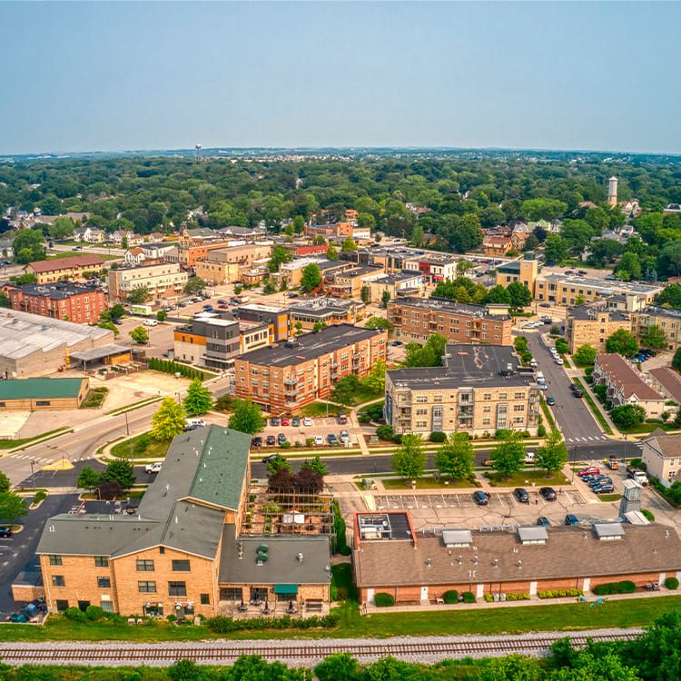 aerial view of the city of Wisconsin