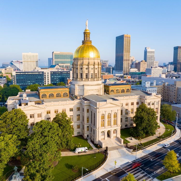 2023 aerial drone photo Georgia State Capitol Building in Atlanta