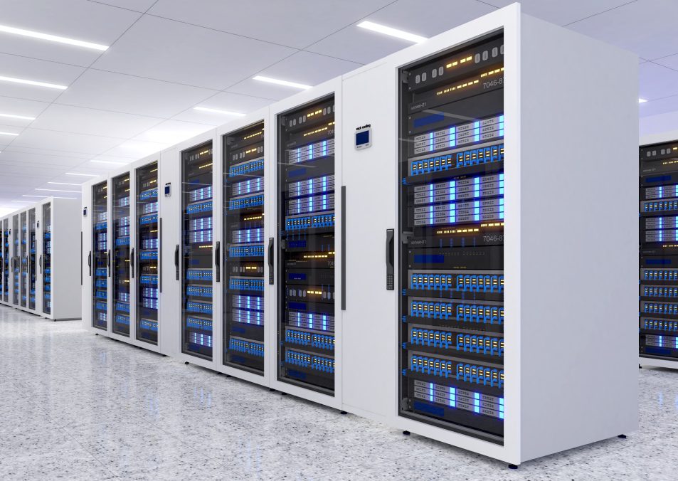 Shot of Data Center With Multiple Rows of Fully Operational Server Racks. Modern Telecommunications,Data center cooling,server room,3d rendering