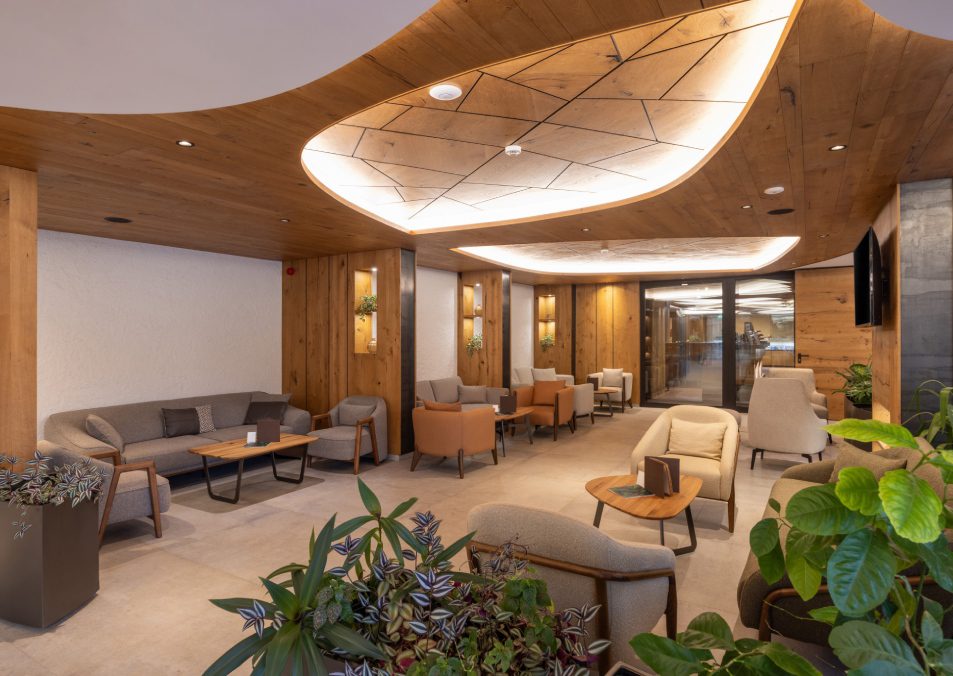 Hotel lounge interior in the evening