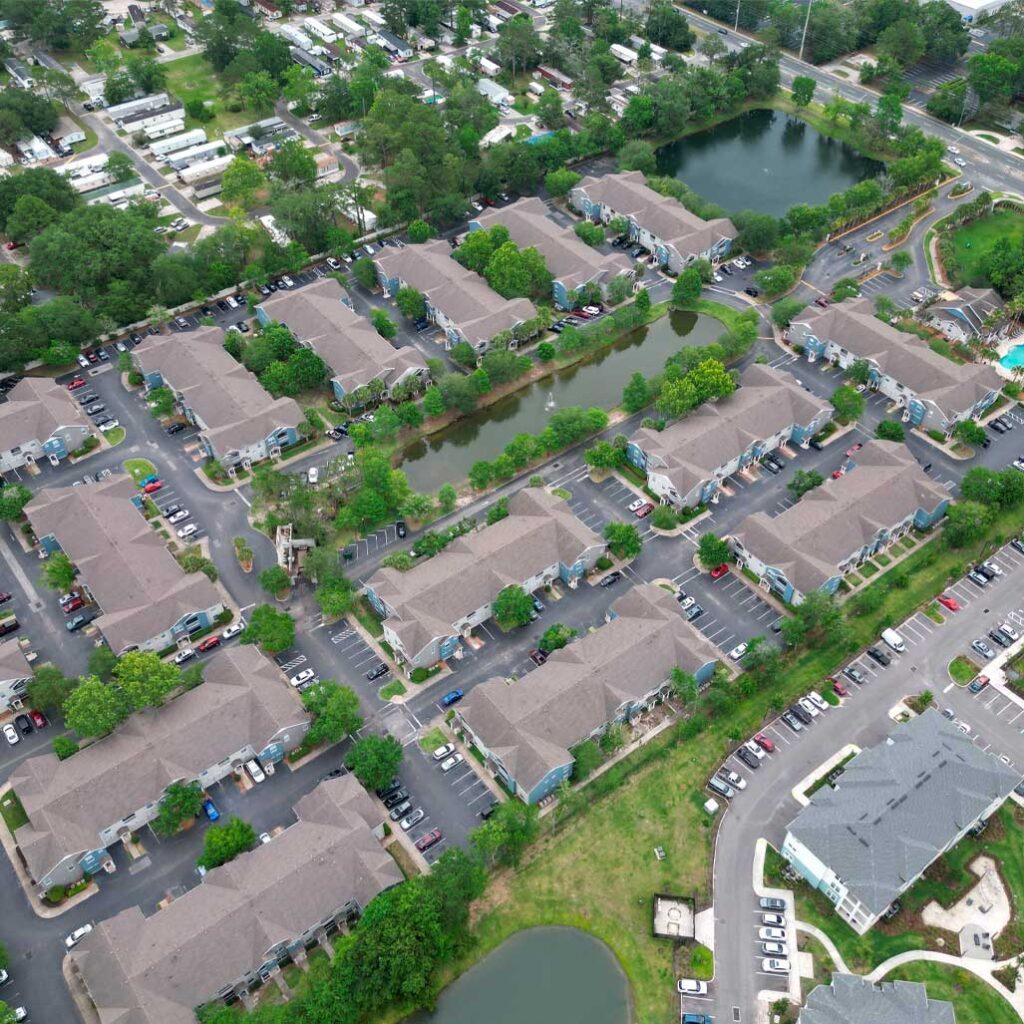 An aerial view of a gated community located in Jacksonville. Florida, USA.