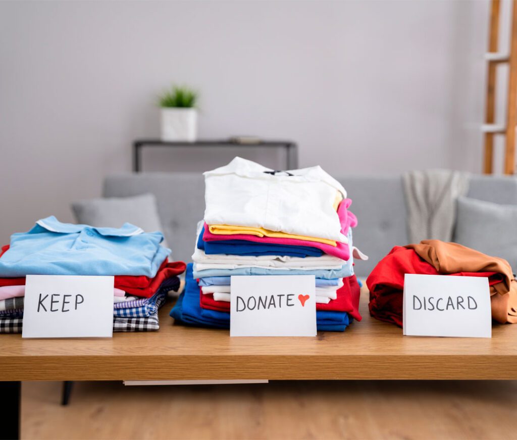 Declutter Clothes Wardrobe. Keep And Donate Fashion