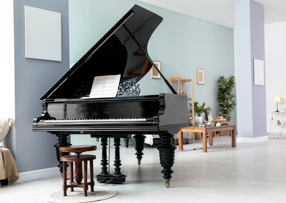 Interior of room with stylish grand piano