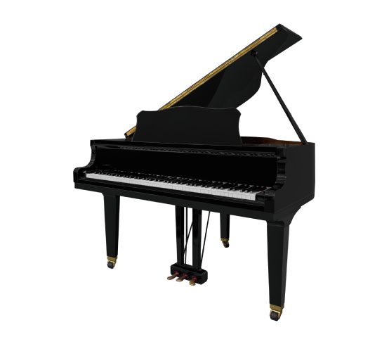 Luxury black grand piano, It is a large musical instrument isolated on white background