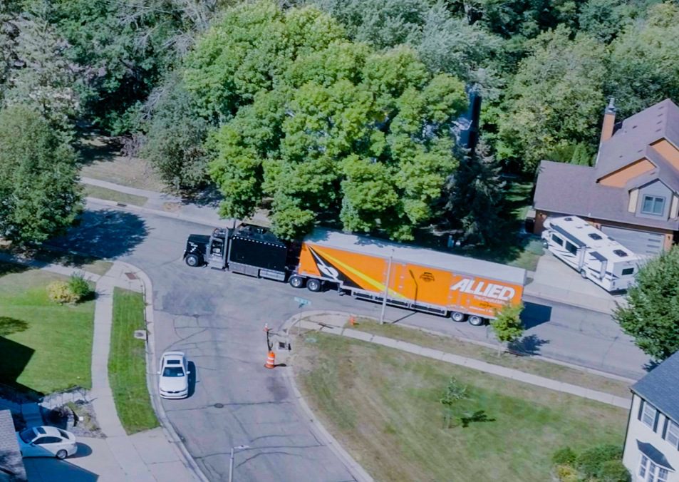 aerial view of movng truck by Piepho relocation in St Paul